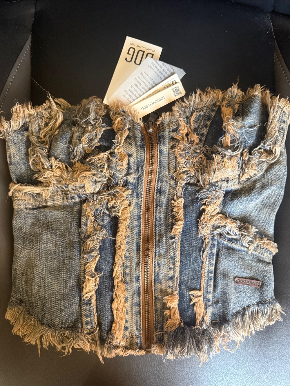 BDG Urban Outfitters Frayed Denim Zip-Front Crop Top